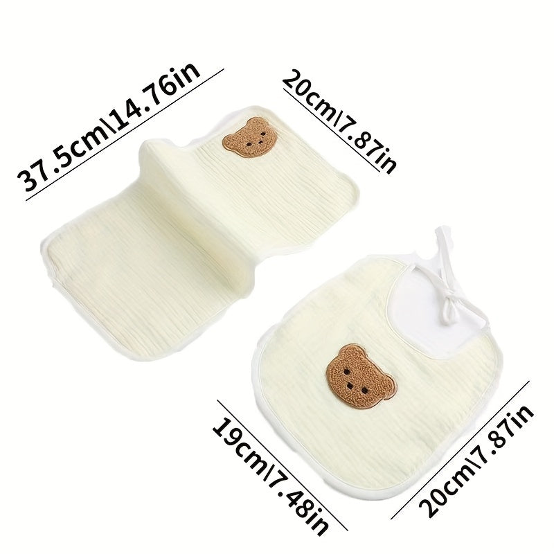 Baby Bear Embroidery Bib Pillow Set