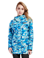 Women's Camo Print Ski Hooded Jacket Waterproof Snow Coat