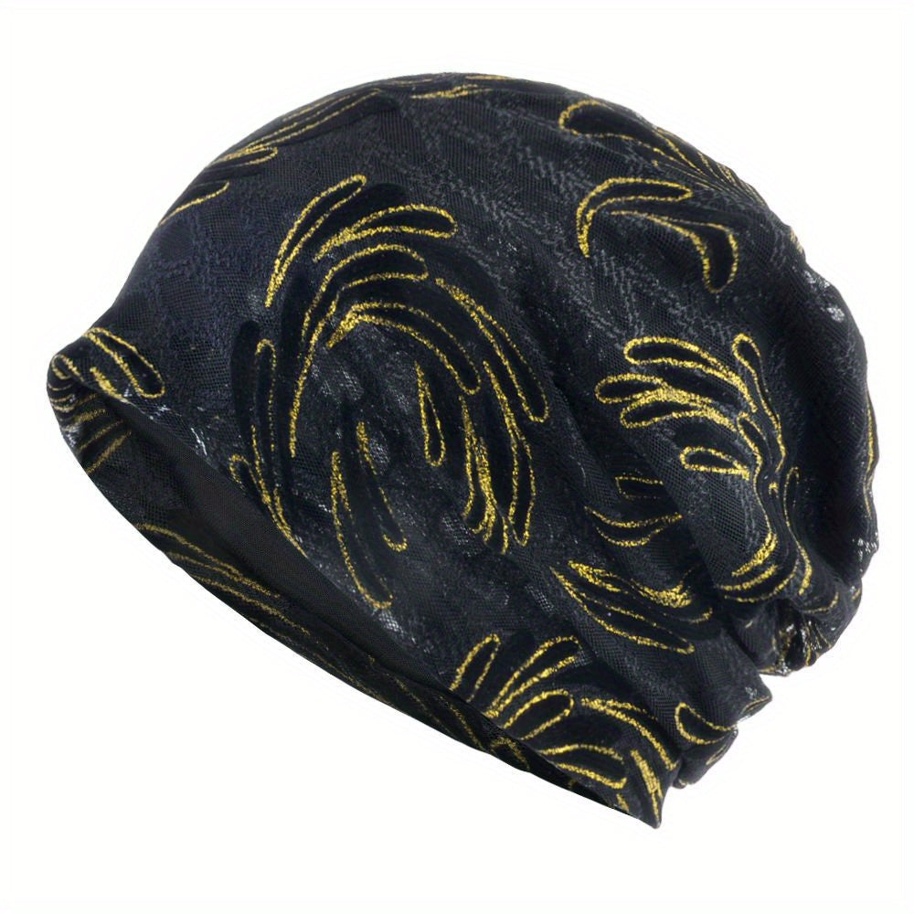Lace Embroidery Beanie Vintage Elastic Turban Casual Head Wrap Soft Bonnet