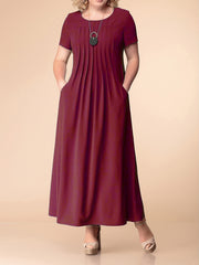  Maxi Dress Women's Short Sleeve Round Neck Dress With Pockets