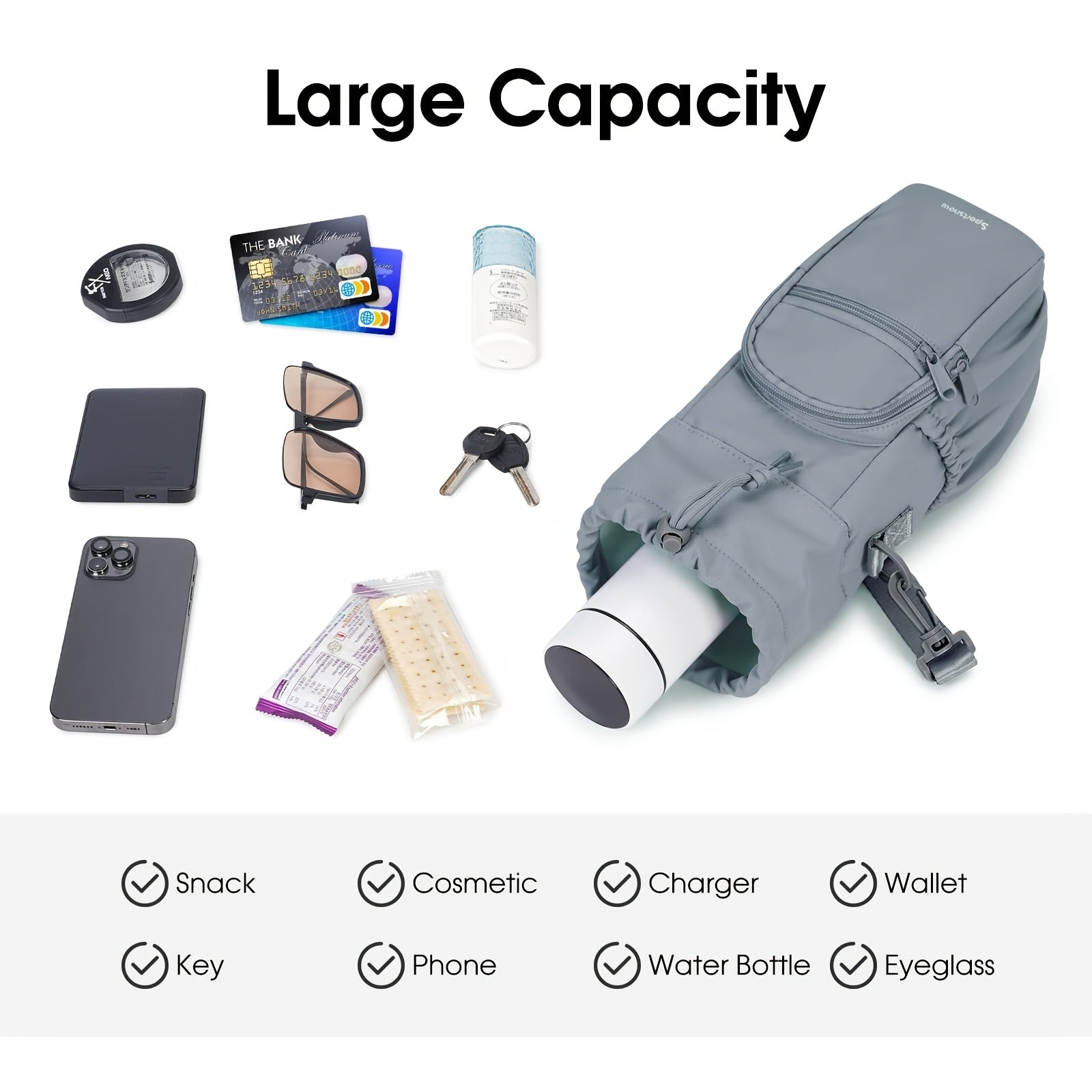 Sports Water Bottle Carrier Sling Bag 1L Capacity & Phone Pocket