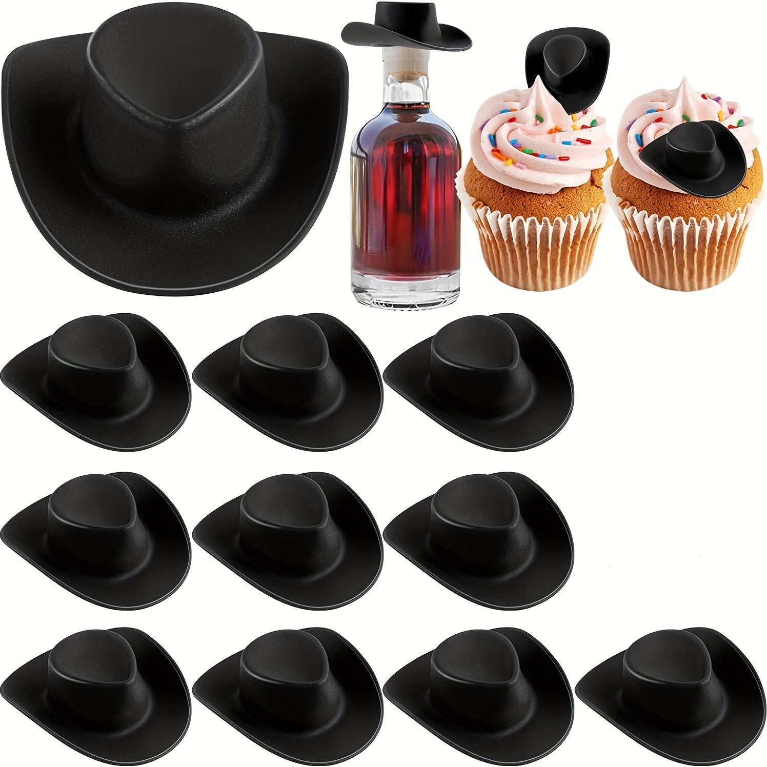 10pcs Mini Western Cowboy Hat Plastic Doll Hats Cowboy Cowgirl Hat