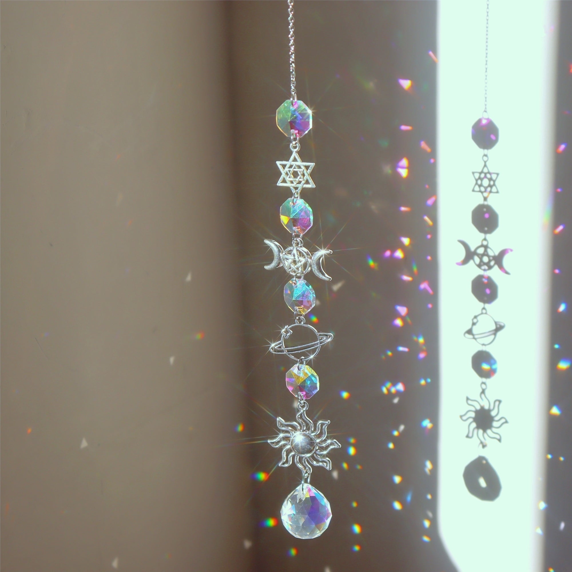 3pcs Colorful Crystal Suncatchers with Chain Pendant for Home Garden Wedding