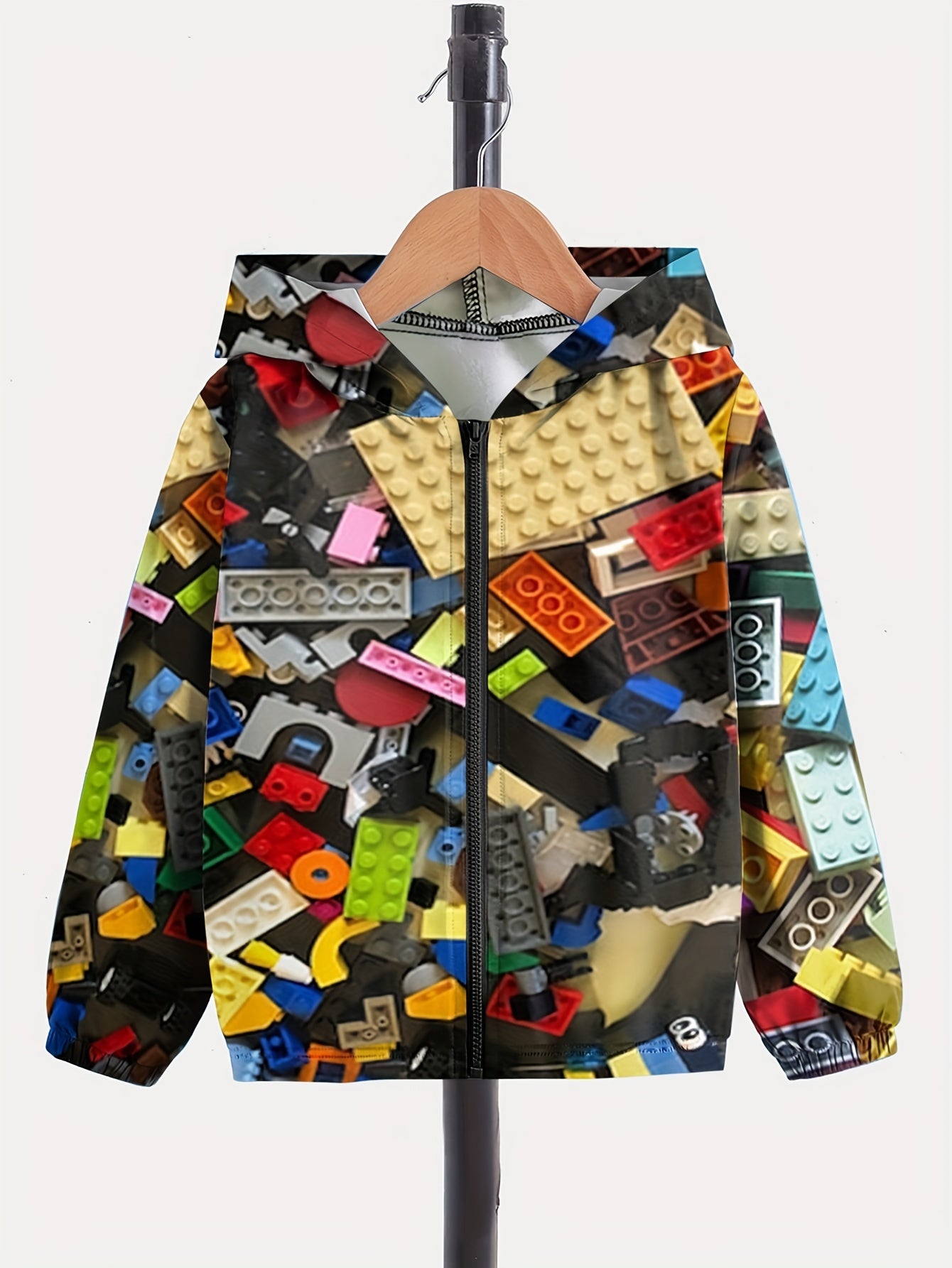 Dino Graphic Zip Front Hooded Jacket for Girls Boys