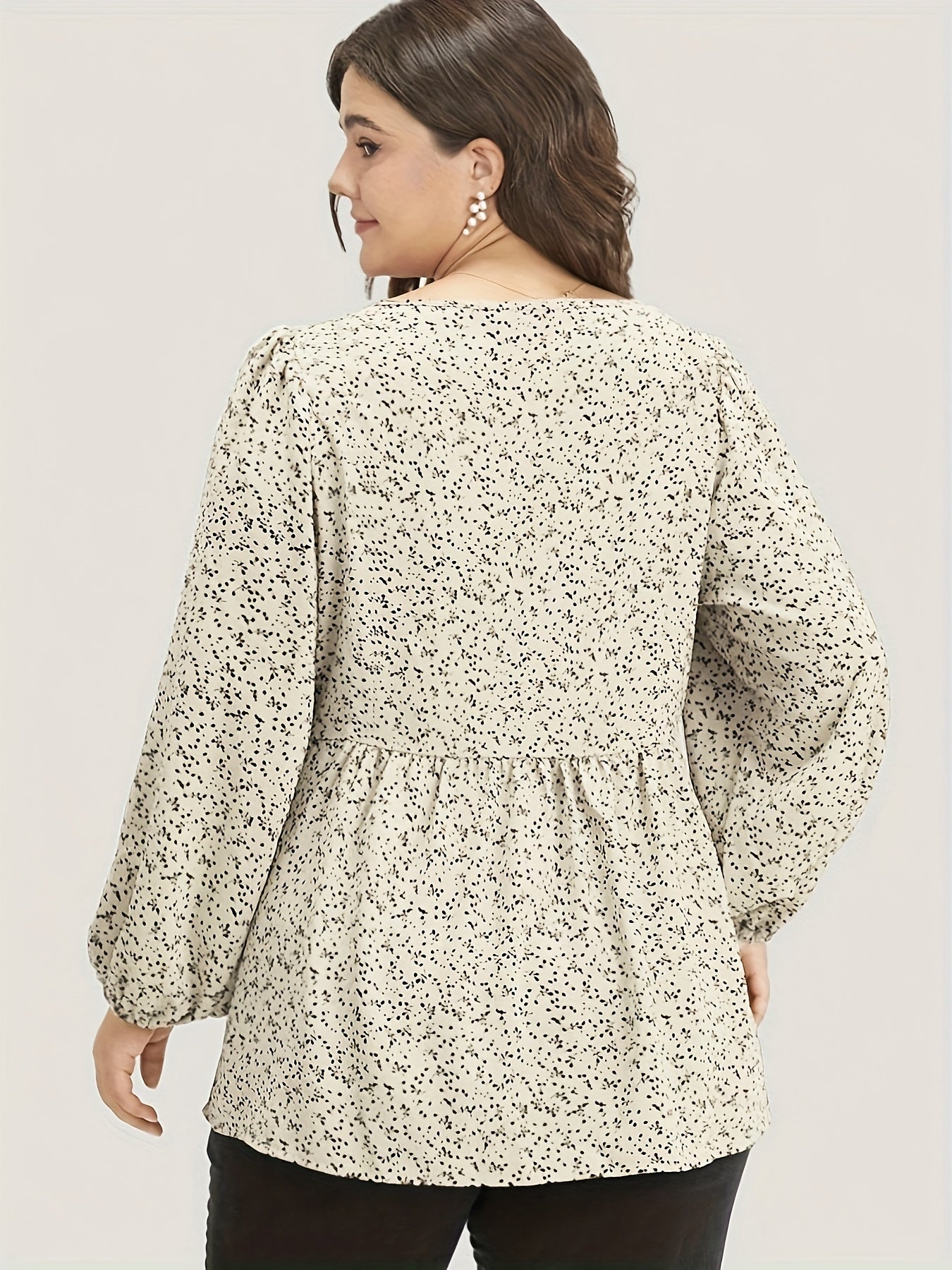  Blouse Women's Plus Ditsy Floral Print Lantern Sleeve V Neck Peplum
