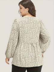 Blouse Women's Plus Ditsy Floral Print Lantern Sleeve V Neck Peplum