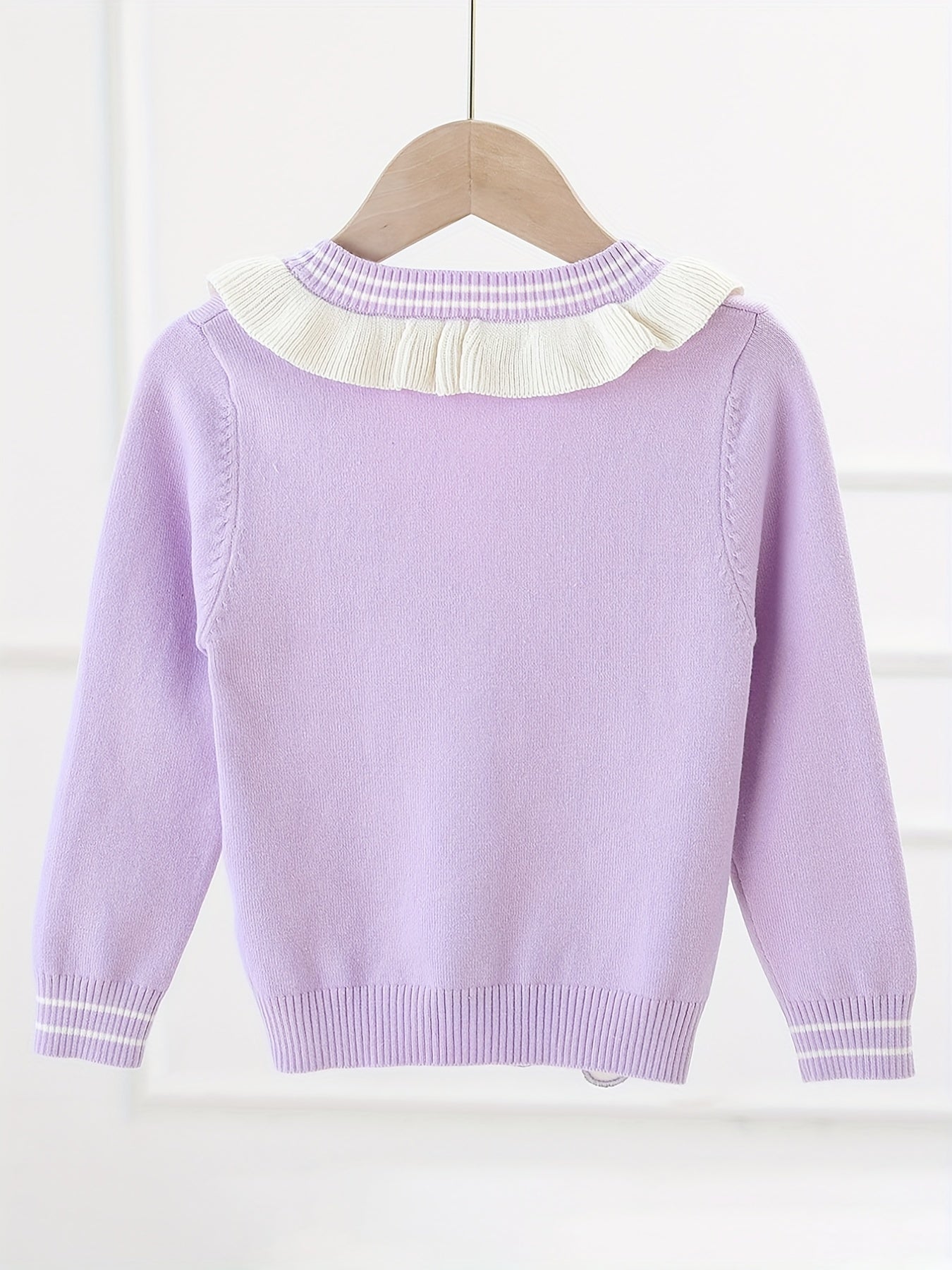 Girls' Bunny Embroidery Knit Cardigan Ruffle Trims Button Down Top