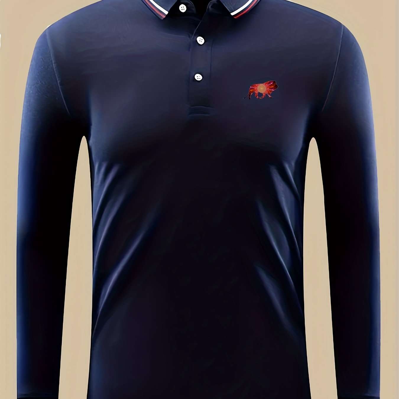Men's Casual Lion Print Polo Shirt