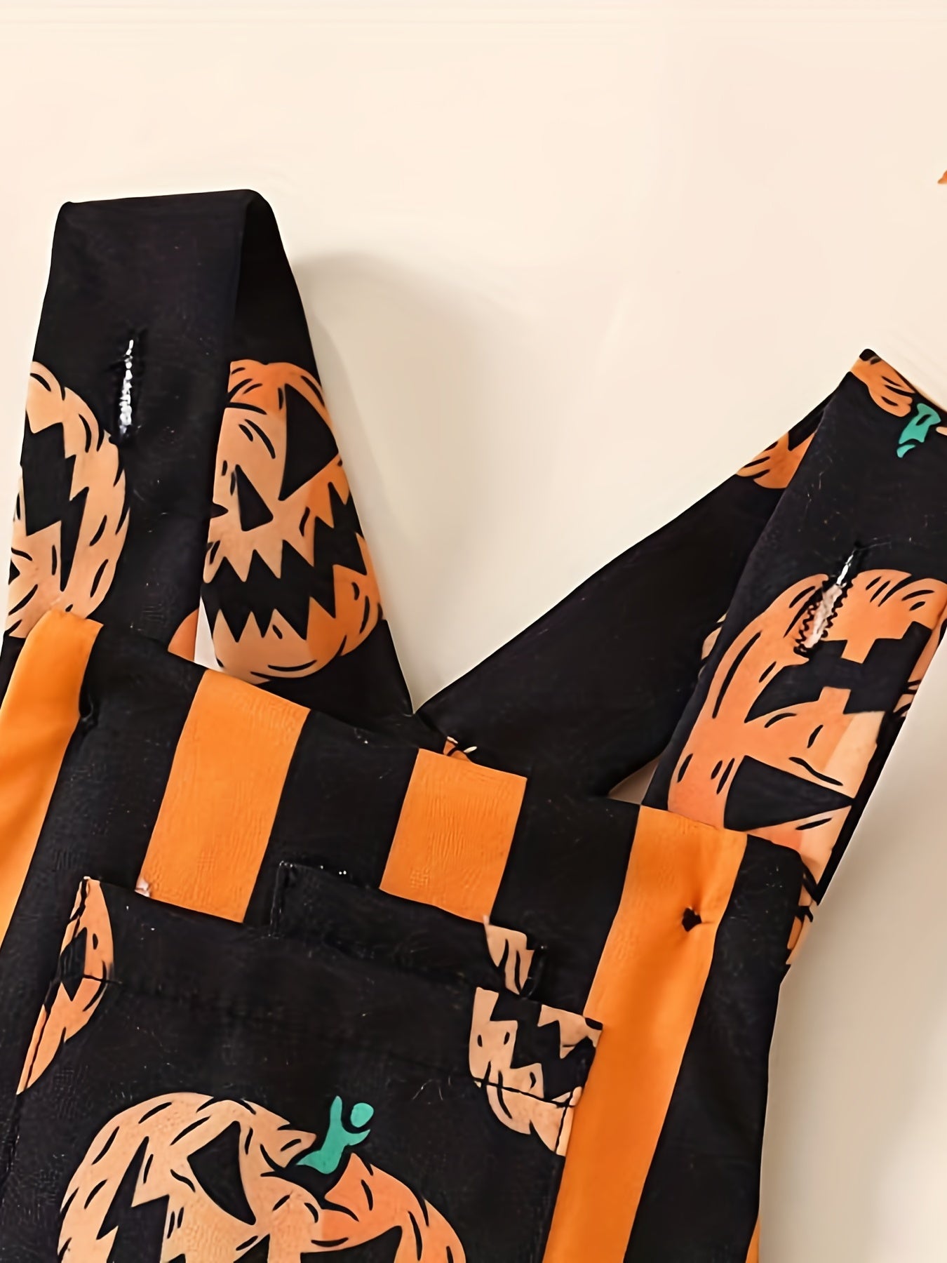Toddler Girls Halloween Pumpkin Stripe Jumpsuit with Pocket