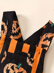 Toddler Girls Halloween Pumpkin Stripe Jumpsuit with Pocket