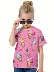Kids 3D Ice Cream Print Short Sleeve T-shirt Summer Tee Outdoor Sports Gift