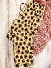 Sunflower Print Drawstring High Rise Casual Pants Plus Size