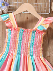 Girls Striped Sleeveless Dress Ruffles Ruched Summer Clothes