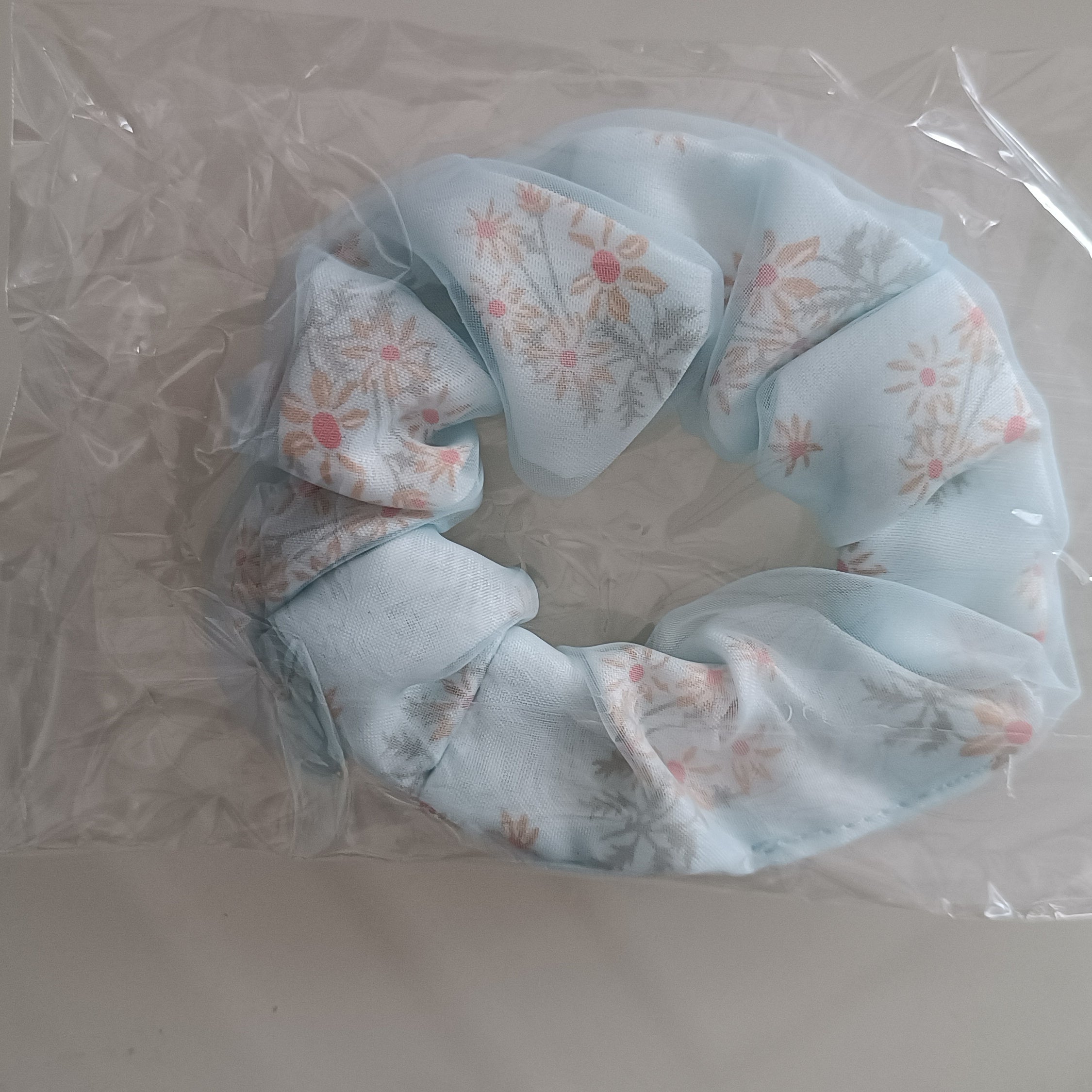 Floral Print Organza Scrunchies Hair Tie Ponytail Holder
