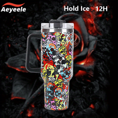 Aeyeele 40oz Skull Series Water Bottle Tumbler With Lid And Straw