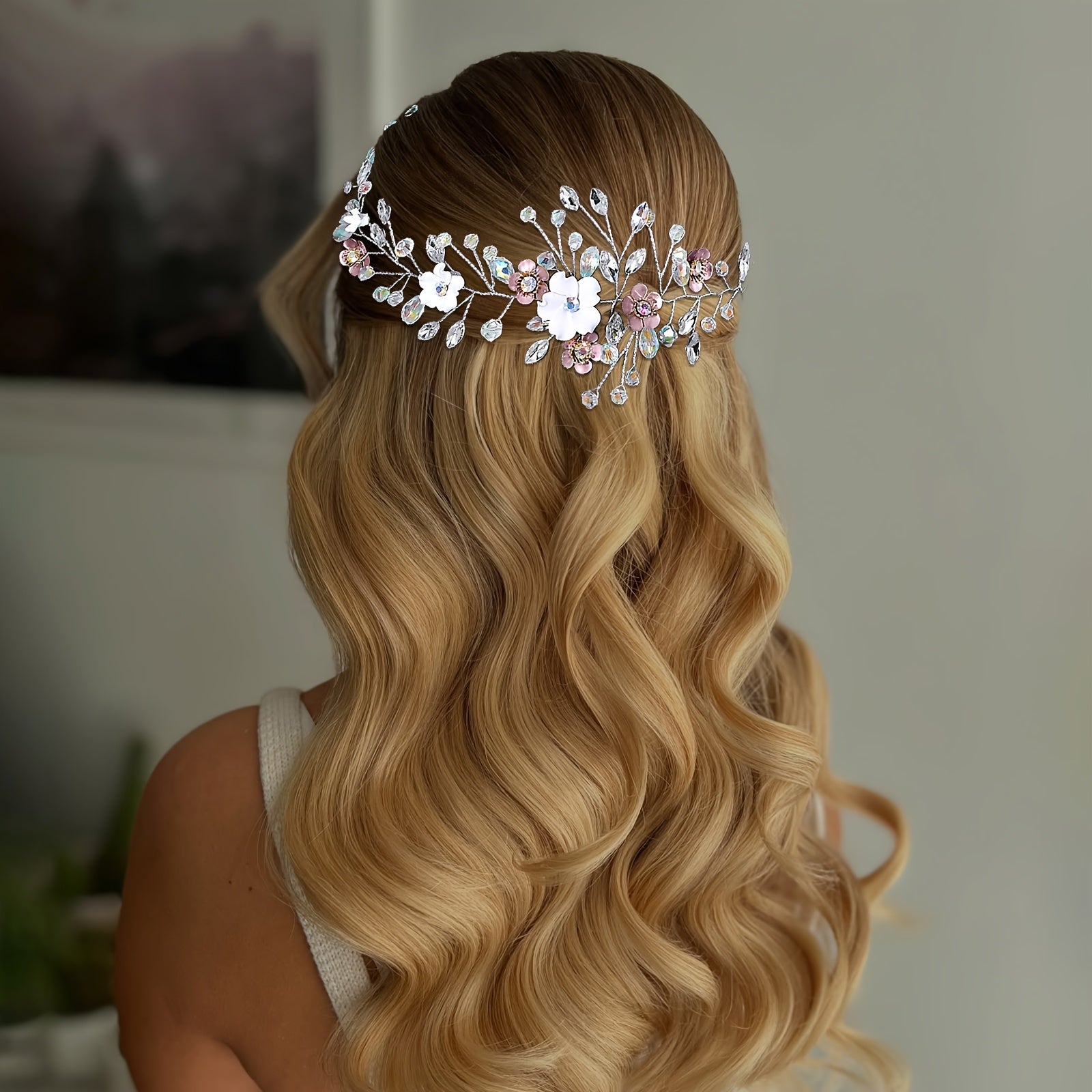 Floral Bridal Headband with Sparkling Accents for Weddings