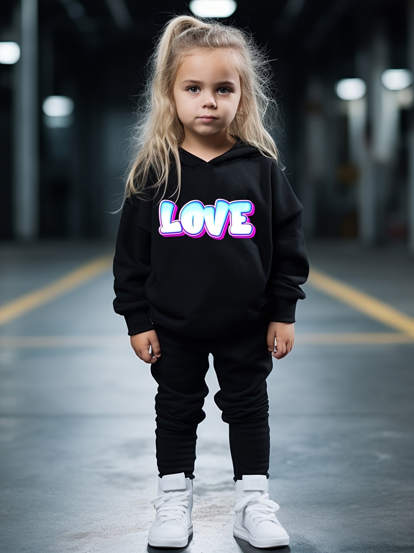 Girls Boys 2pcs LOVE Print Hooded Pullover Pants Set Spring Fall