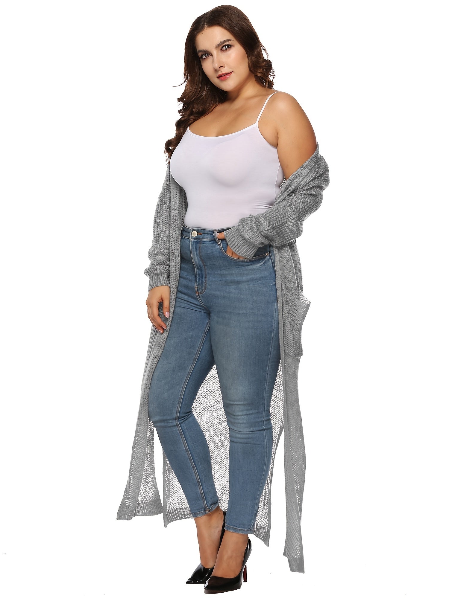  Oversized Long Sleeve Sweater Cardigan Women's Plus Casual