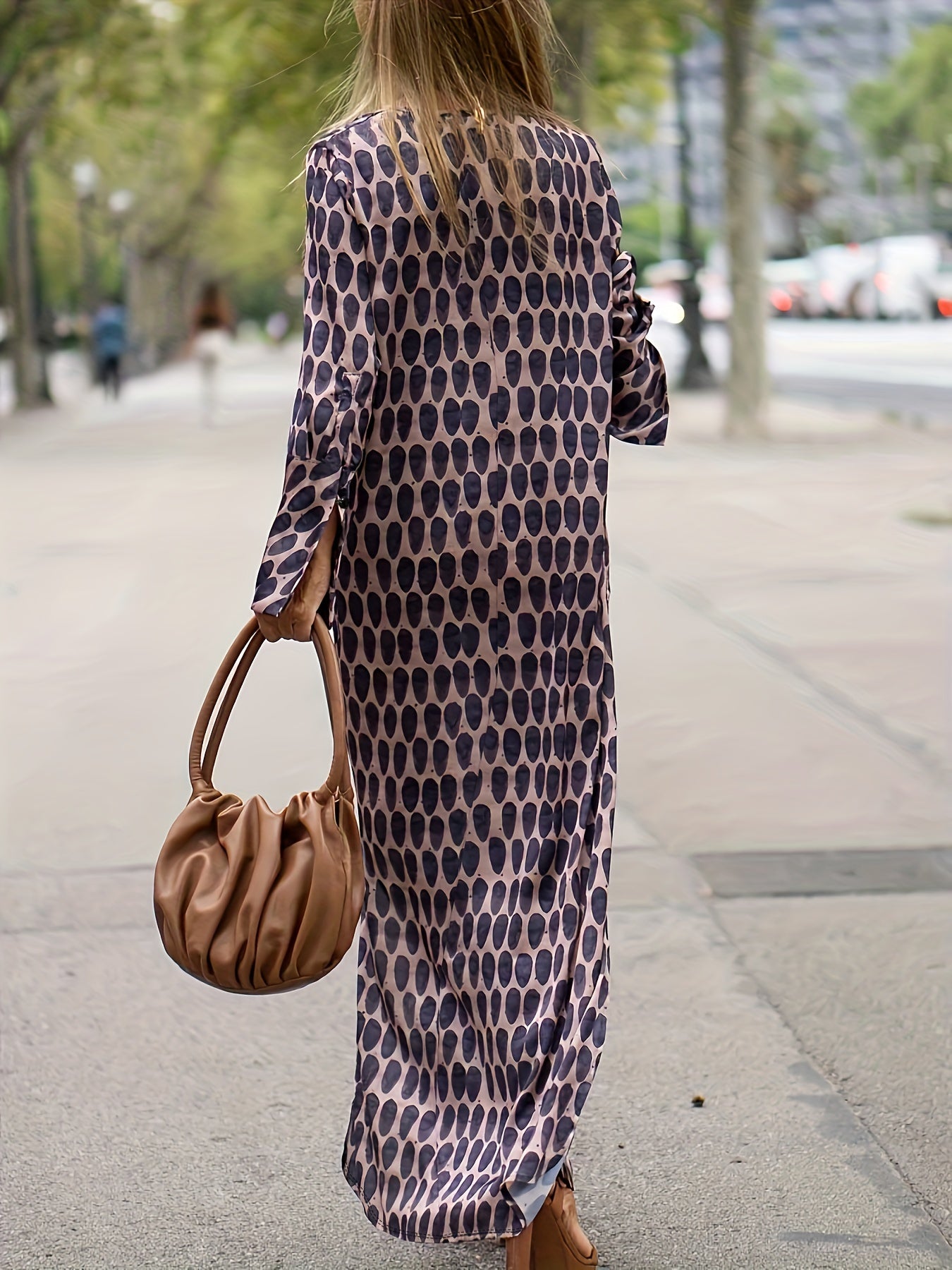  Casual Dress Women's Plus Allover Print V Neck Loose Split Dress