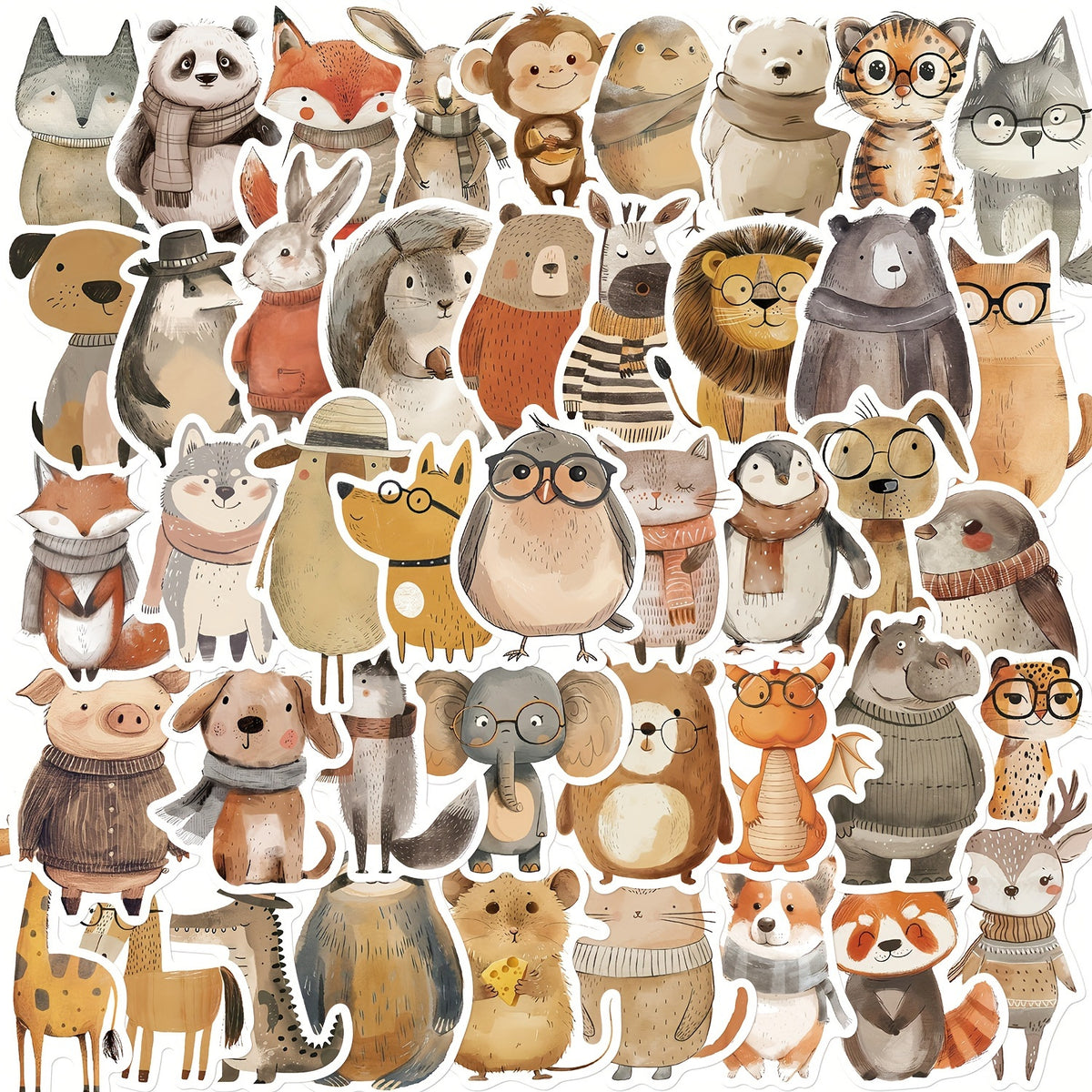 50 Hand Drawn Animal Stickers for DIY Luggage Scrapbook