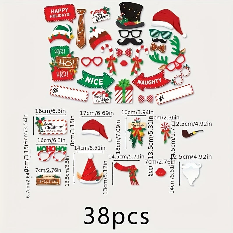 38pcs Cartoon Christmas Photo Props for Party Decorations Festive Atmosphere