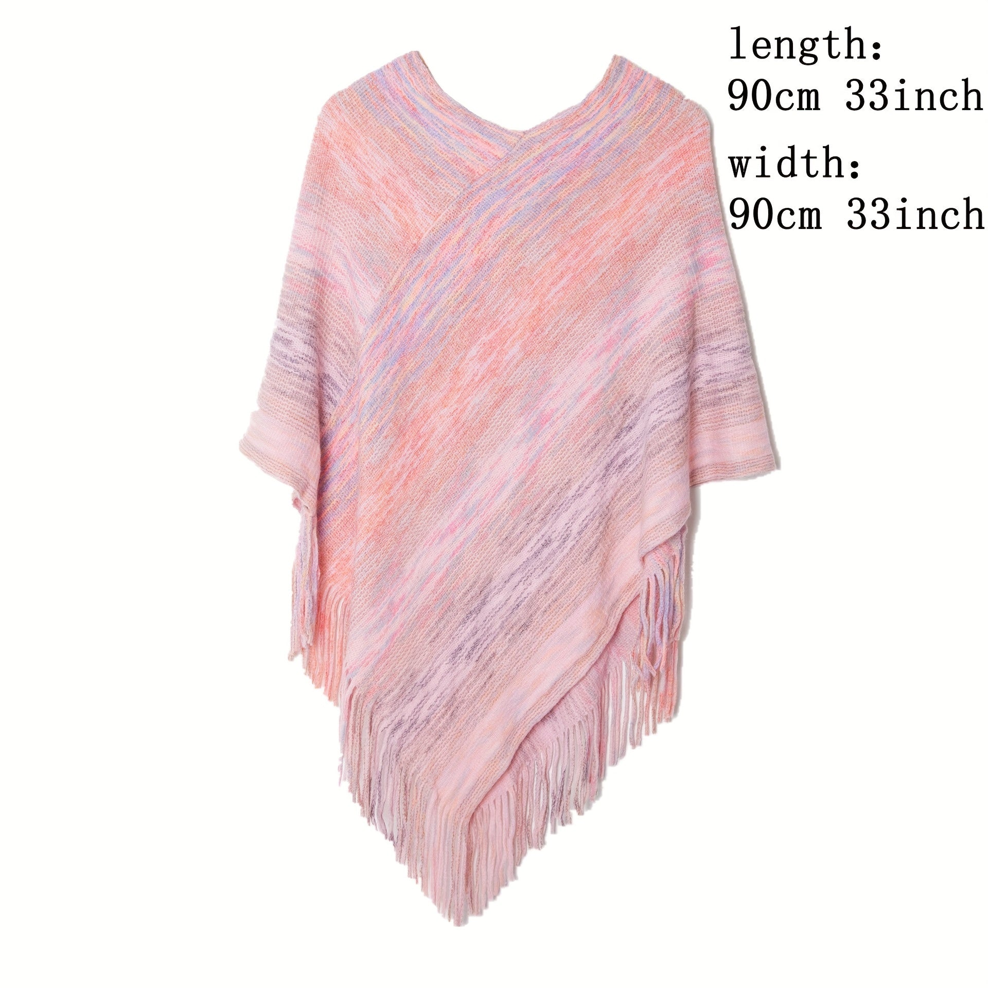 Women's V Neck Pullover Shawl Tassel Knitted Wrap Cloak