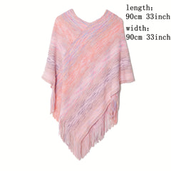Women's V Neck Pullover Shawl Tassel Knitted Wrap Cloak