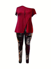  Cross Letter Print Short Sleeve Tee & Leggings Set