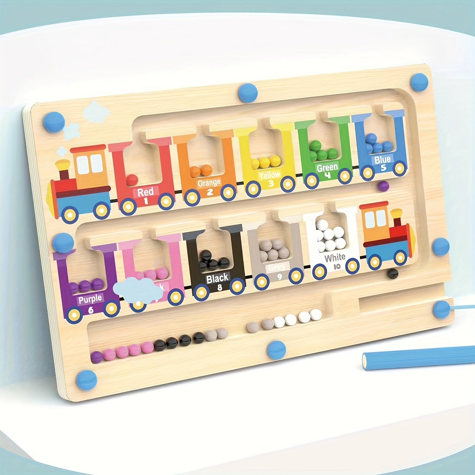 Wooden Train Maze Toy & Number Sorting Puzzle - Enhances Fine Motor Skills