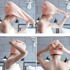 Microfiber Hair Towel with Button Soft and Absorbent Hair Drying Towel