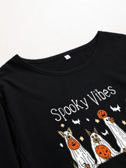  Halloween Dress Women's Plus Ghost Print Long Sleeve Round Neck Dress