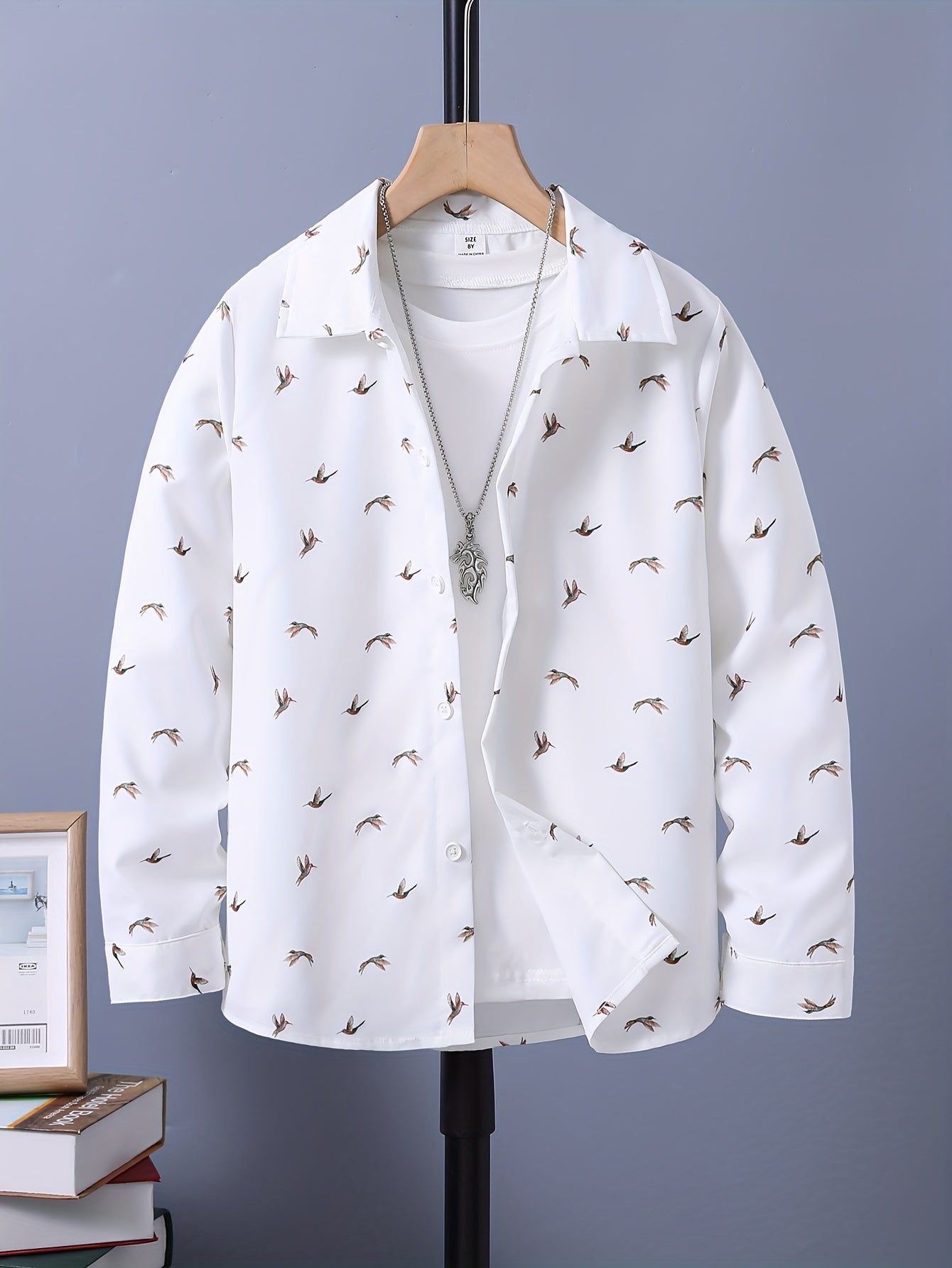 Boys Birds Full Print Long Sleeve Button Down Tops