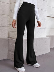 Women's Plus Ribbed Flared Leg Trousers, High Rise, Slight Stretch