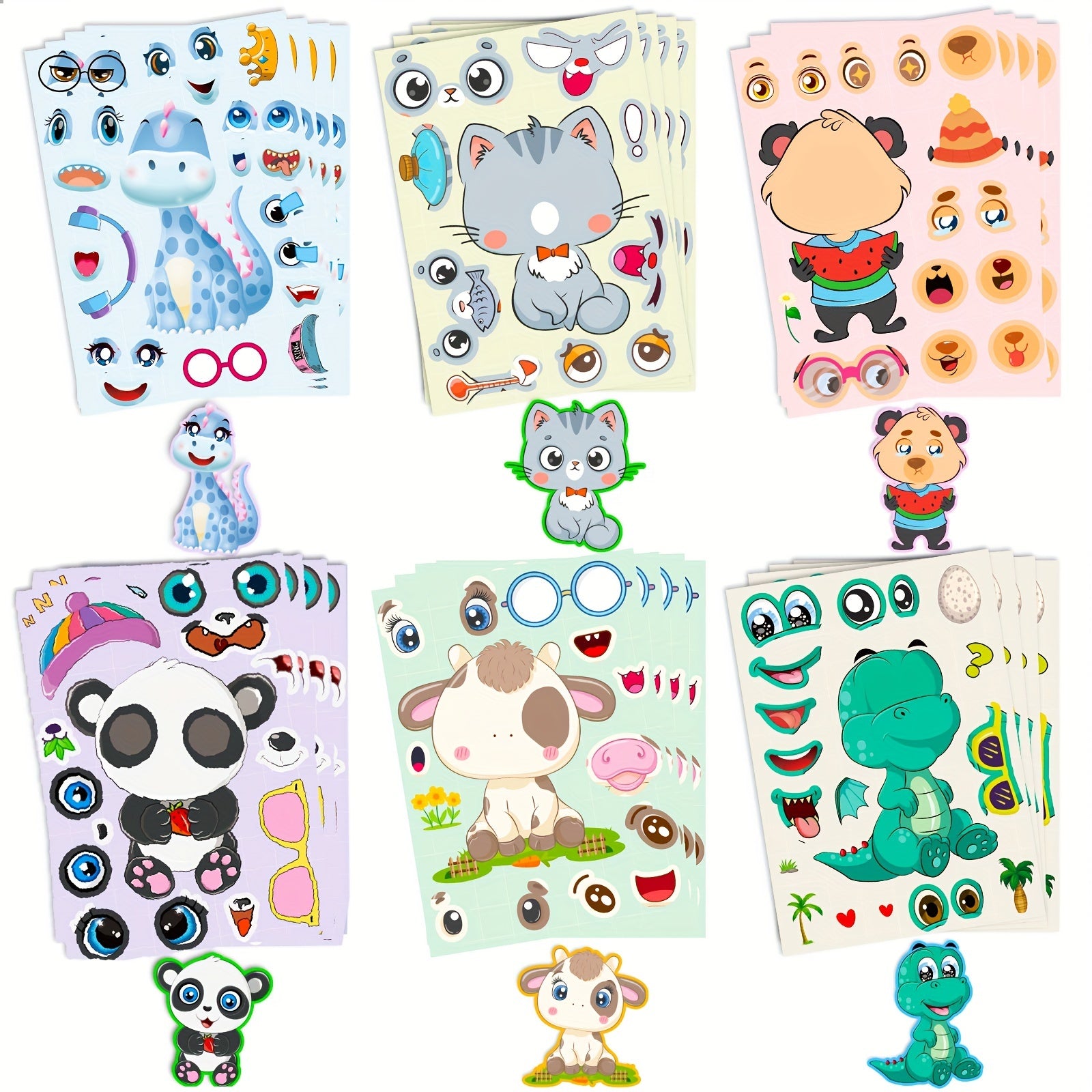 6pcs Animal Puzzle Stickers Educational DIY Face Changing Stickers