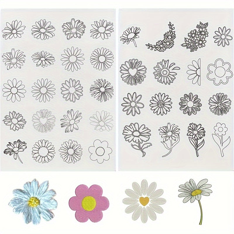 50pcs Stick And Stitch Embroidery Paper Pre Printed Flowers Pattern