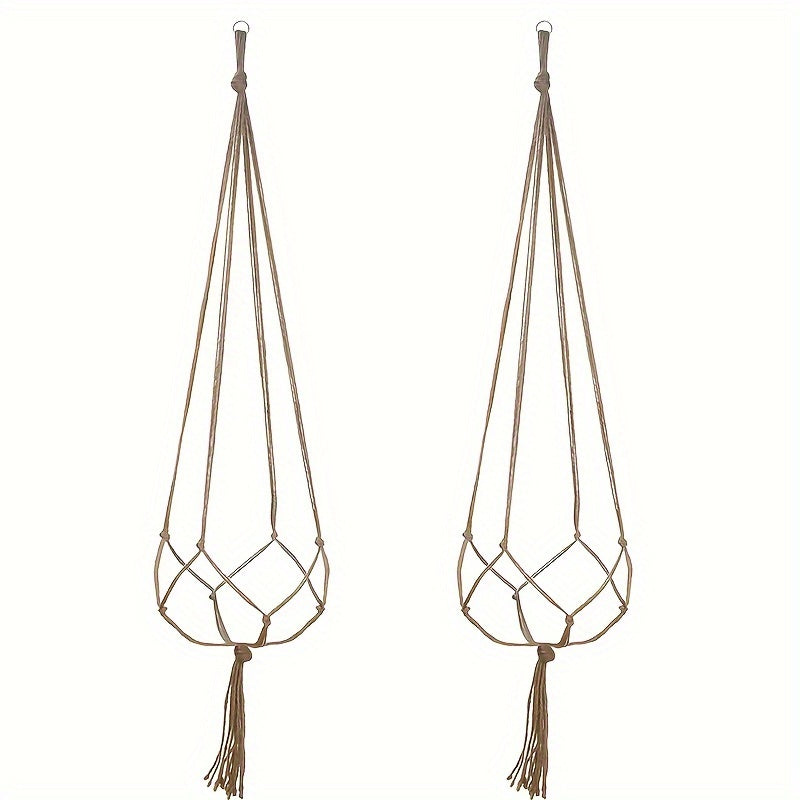 2pcs 35.4-Inch Brown Plant Hanger Modern Tassel Indoor Flower Pot Frame