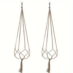 2pcs 35.4-Inch Brown Plant Hanger Modern Tassel Indoor Flower Pot Frame