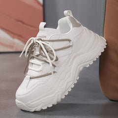 Women's Faux Leather Chunky Sneakers Casual Lightweight Running Shoes