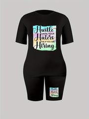  Slogan Print Two Piece Set