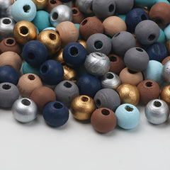 200pcs 6-8mm Mixed Wooden Round Beads DIY Bracelet Necklace