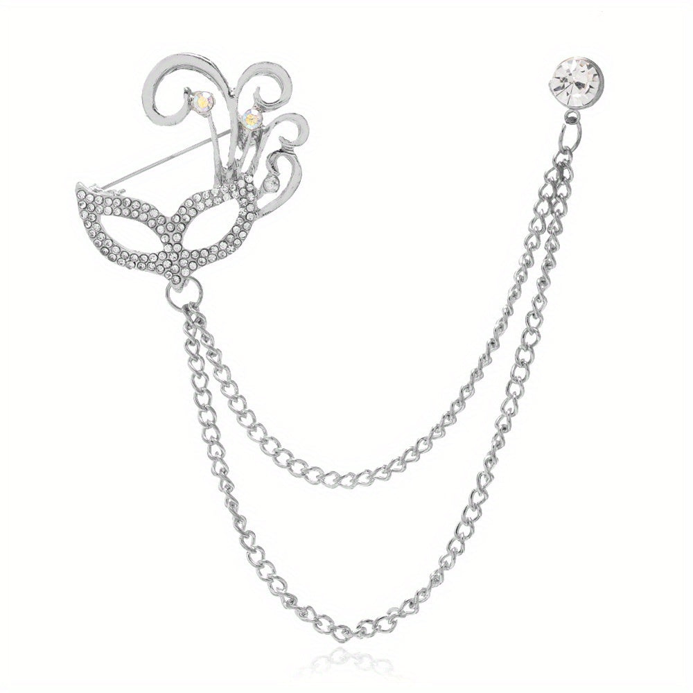 Fox Mask Brooch Crystal Tassel Chain Lapel Pins Suit Accessories