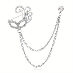 Fox Mask Brooch Crystal Tassel Chain Lapel Pins Suit Accessories