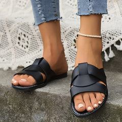 Women's Cross Straps Flat Sandals Open Toe Slip On Non-slip Outdoor Shoes
