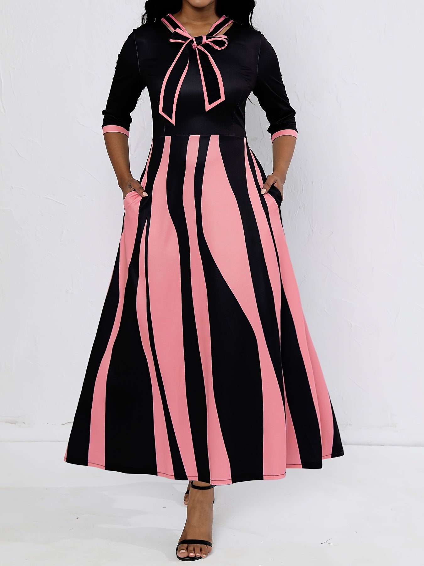 Tie Front Dress with Dual Pockets for Party