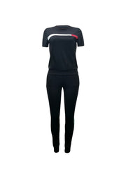 Block Two Piece Set Crew Neck Top & Drawstring Pants