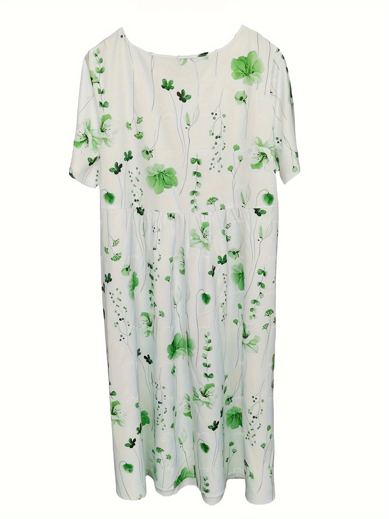 Women's Plus Floral Print Short Sleeve Loose Fit Midi Dress