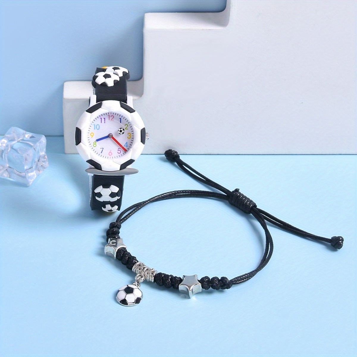 Boys Creative Football Silicone Watch Set