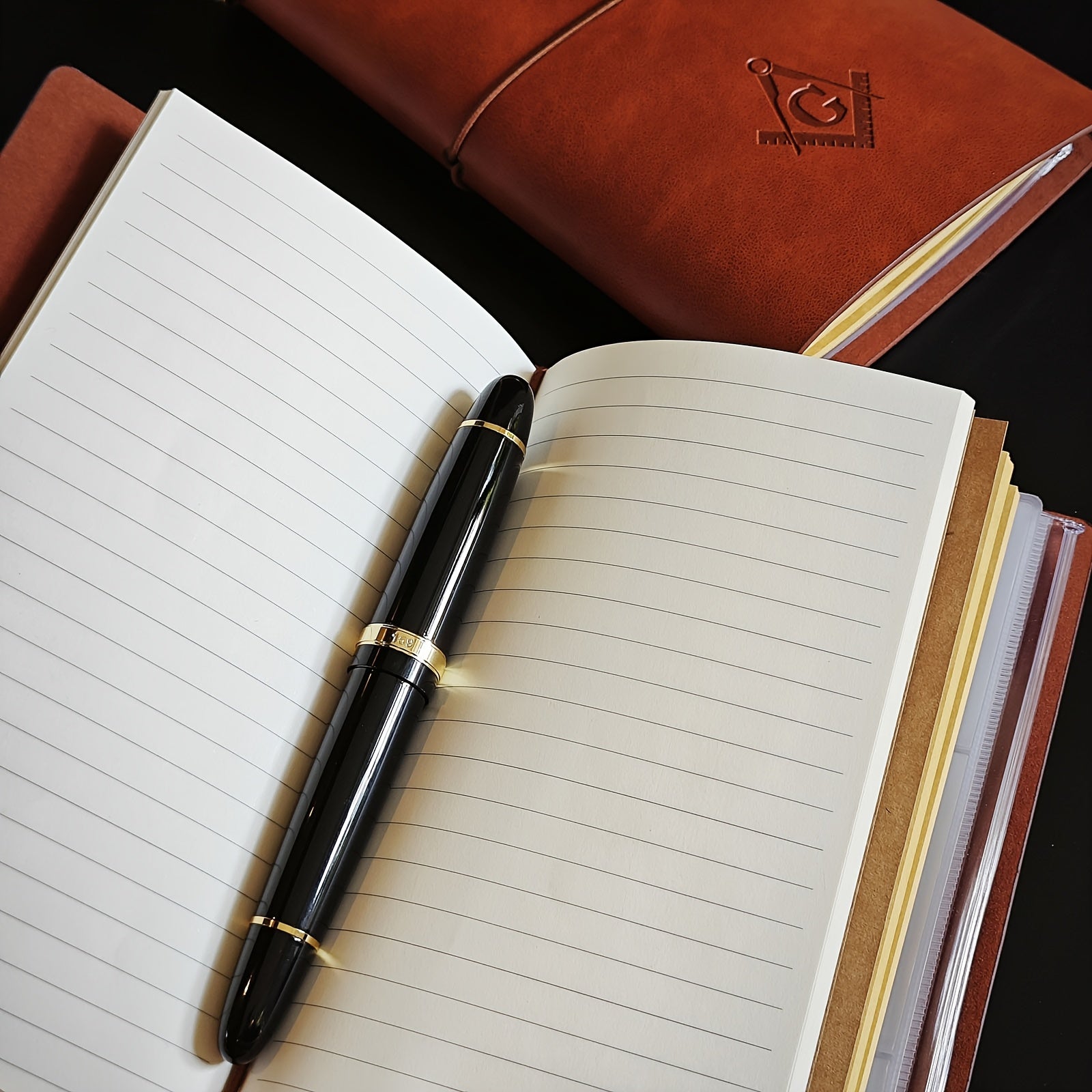 Brown Leather Masonic Journal Soft Cover Embossed Symbol