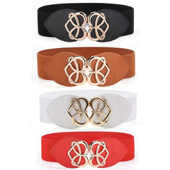 Women Stretchable Elastic Waist Belt with Heart Buckle