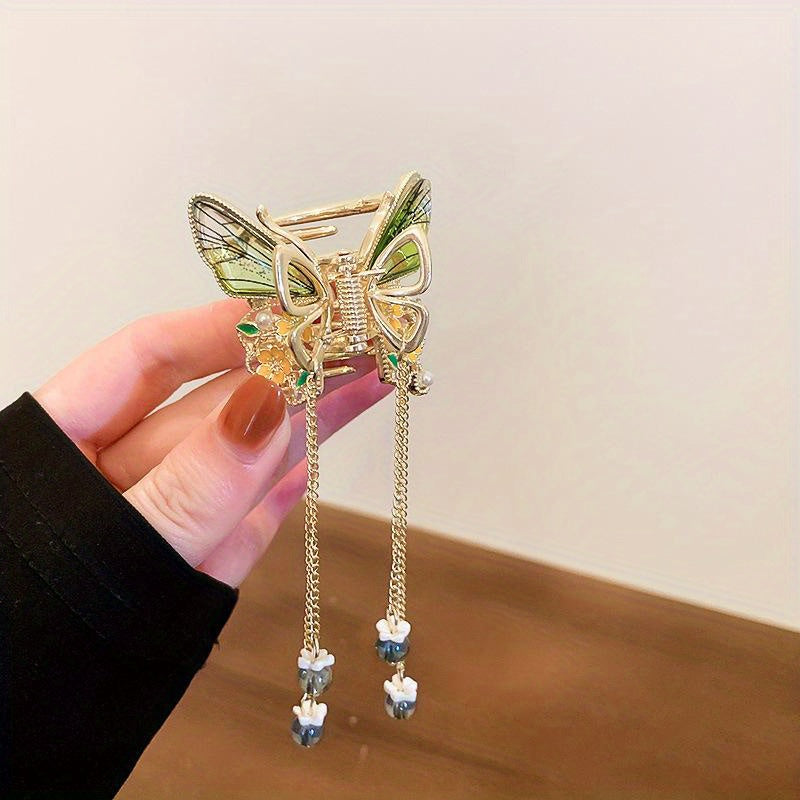 Rhinestone Butterfly Tassel Hair Claw Clip Bow Hairclip